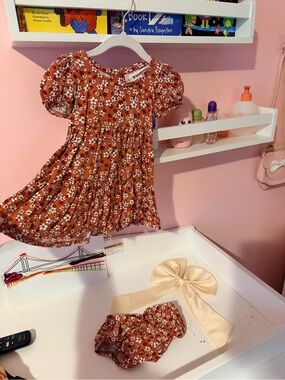 Nannette Rust Floral Baby Dress with White Blooms